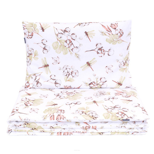 Mantinel s obliečkami do postieľky, 3D sada Velvet, Vážka, ecru/biela, 135x100 cm