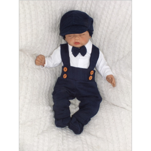 Z&Z 5-dielna pletená sada Boy, body, nohavice, čiapočka motýlik, topánočky, granát