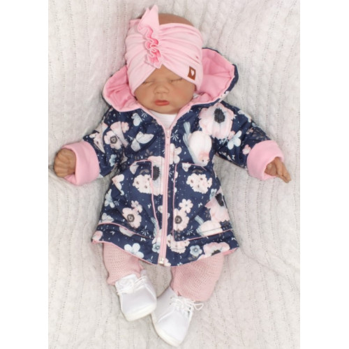 Z&Z Prechodová prešívaná bundička s kapucňou - Kvety, granát, veľ. 80