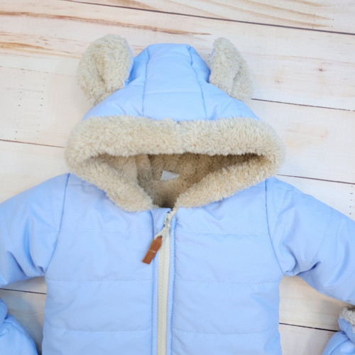 Zimná prešívaná kombinéza s kožúškom a kapucňou + rukavičky + topánočky, Z&Z - modrá, 68