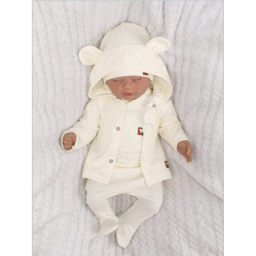 Sada do pôrodnice 5D, body, polodupačky, kabátik, čiapočka, rukavičky - ecru, veľ. 56