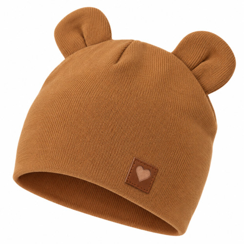 Z & Z Dvojvrstvová bavlnená čiapočka LOVE TEDDY, medová horčica, veľ. 68/74