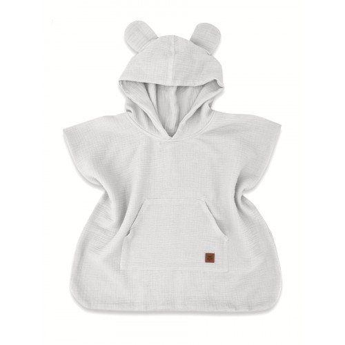 Detské mušelínové pončo lux s kapucňou Teddy, rýchloschnúci, šedé, 110/122