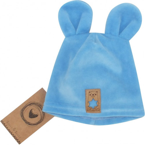 Z&Z Velúrová, semišková čiapočka s uškami, sv. modrá, 68/74