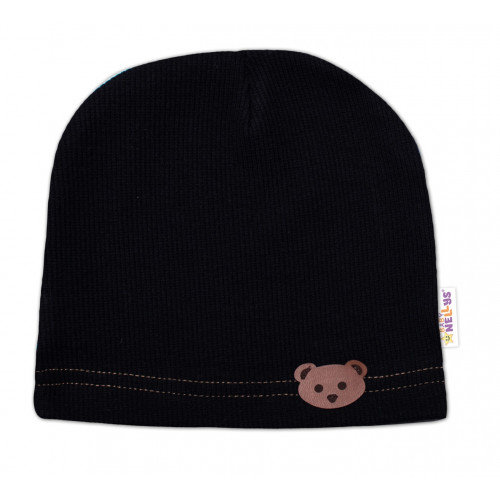 Baby Nellys Rebrovaná čiapka Macko - čierna, veľ. 80/86
