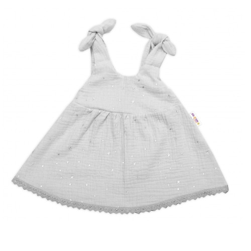 Baby Nellys Letné ľahučké mušelínové šaty Summer Stars - sivé, veľ. 68/74