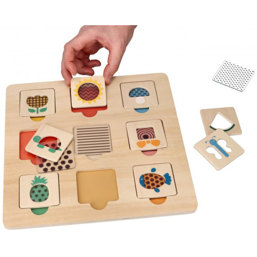 Drevená aktívna vkladačka/puzzle so vzormi, prírodná