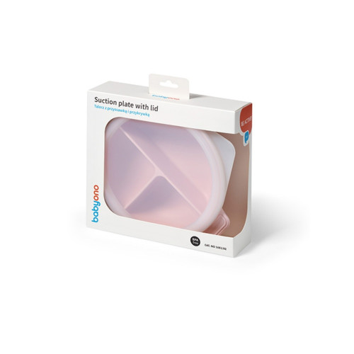 Silikónová miska s prísavkou a viečkom - ružový