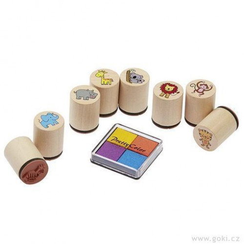 GOKI Drevené pečiatky v dóze -zvieratka + poduška