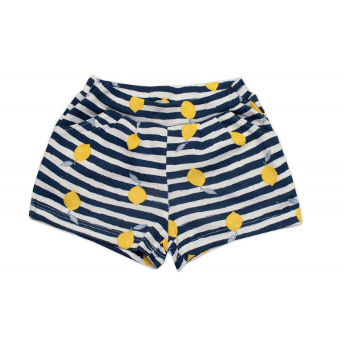 Dievčenské tričko+kraťasy 2D sada, Citrónky, Mrofi, biela/modrá