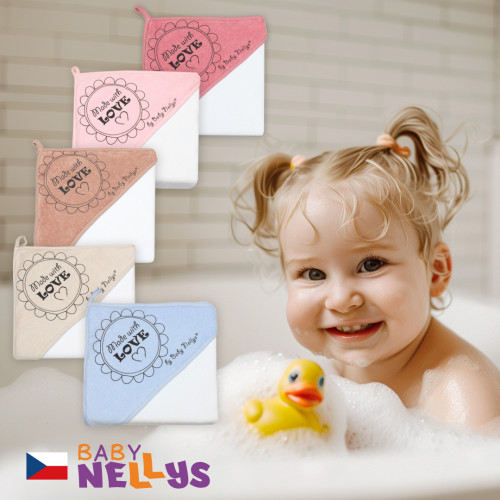 Detská termoosuška s kapucňou Made with Love 80 x 80 cm - bílá/cappucino