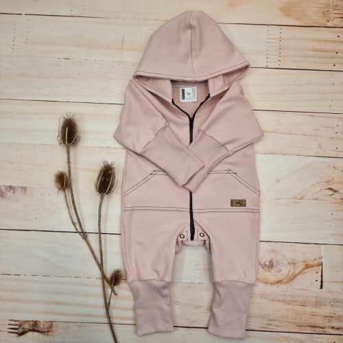 Detský teplákový overal s predĺženými nápletami, púdrovo ružový, veľ. 68
