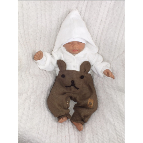 Z&Z Pletený detský overálek s kapucňou Macko, hnedý/biely, veľ. 74