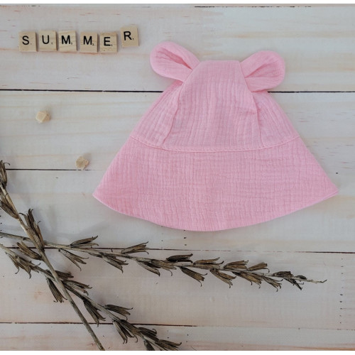 Letný mušelínový klobúčik Z&Z s uškami, růžová, veľ. 68/80