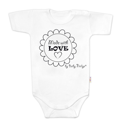 Body krátky rukáv Baby Nellys, Made with love - biele, veľ. 68