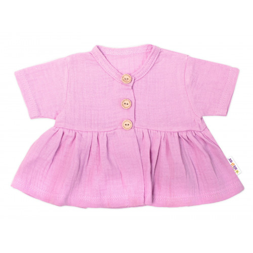 Baby Nellys 3-dielna mušelínová súpravička, tunika/blúzka, kraťasky, čelenka, ružová