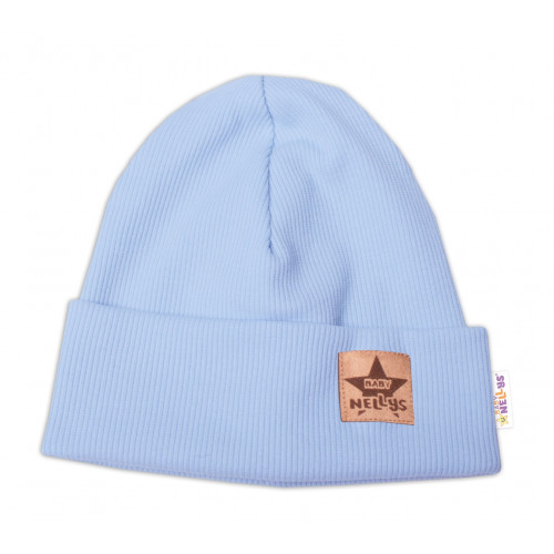 Baby Nellys Rebrovaná dvojvrstvová čiapka s lemom - sv. modrá, veľ. 80/86