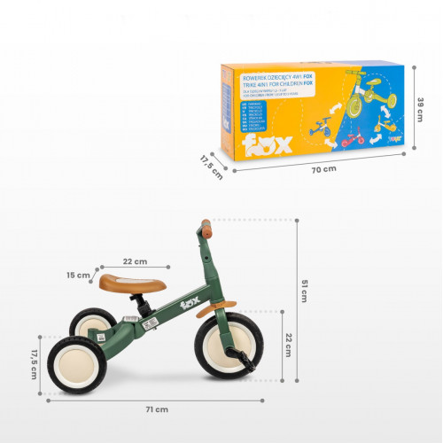 Multifunkčné detské odrážadlo a bicykel 4v1 Fox - zelené