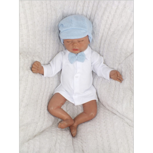 Z&Z 5-dielna pletená sada Boy, body, nohavice, čiapočka motýlik, topánočky, modrá, veľ. 86