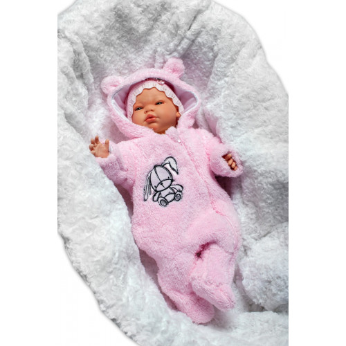 Baby Nellys Chlpáčkový overálek s kapucňou, Cute Bunny - svetlo ružový, veľ. 68