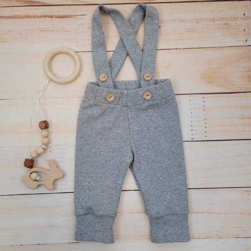 Rebrované rastúce legíny s trakmi na gombíky - šedé melírová