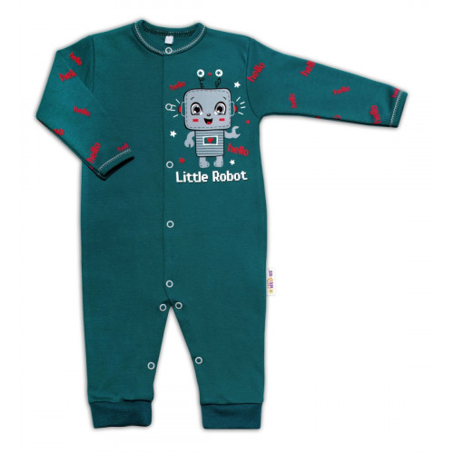 Baby Nellys Bavlnený dojčenský overal bez šľapiek Little Robot, tmavo zelený, veľ. 80