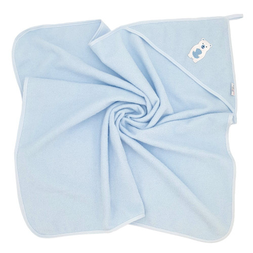 Osuška s kapucňou a uškami Medvedík, 80x80 cm - modrý