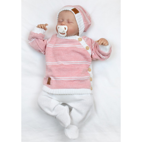 Pletená sada pre bábätko s jemným prúžkom 2D, lux - růžová, biela