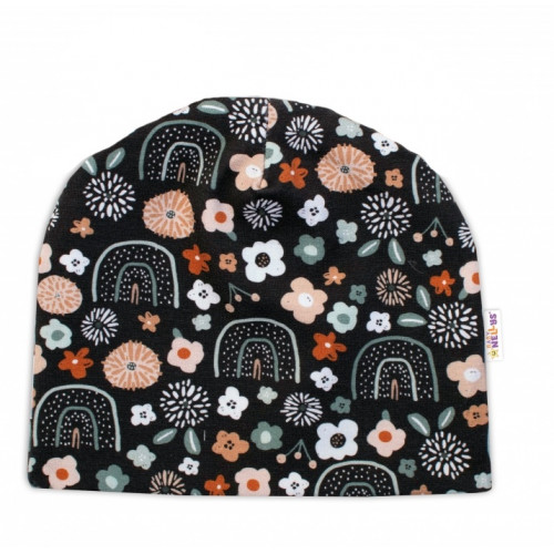 Baby Nellys Dvojvrstvová čiapka s uškami + šatka Palouček, grafit, vel. 92/98