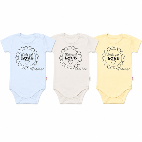 Komplet 3x body Made with love BOY Baby Nellys, vel. 62, modré, žlté, béžové