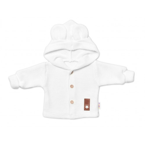 Elegantný pletený svetrík s gombíkmi a kapucňou s uškami Baby Nellys, biely