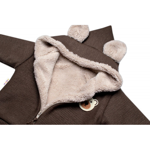 Oteplená pletená bundička Teddy Bear, Baby Nellys, dvojvrstvová, hnedá, veľ. 104/110