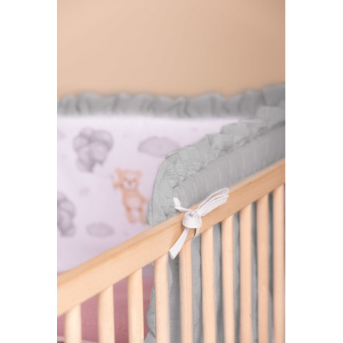 Mantinel do postieľky, mušelín 180x40cm (3x60x40cm) - Medvedík šedý
