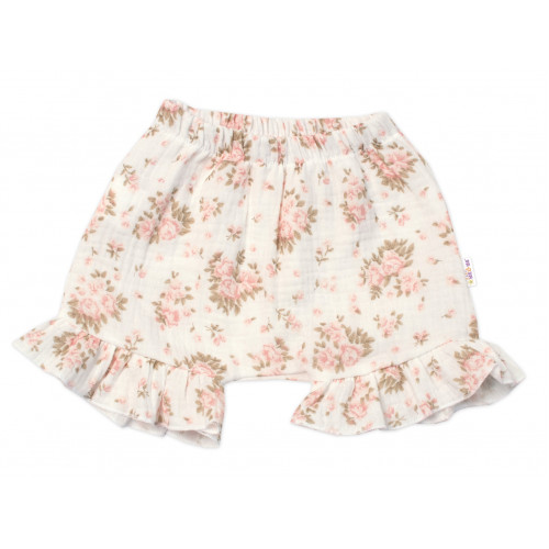 Zavinovacie body, kraťasky + čelenka, mušelín, Pivonky, Baby Nellys, smotanové, veľ. 68