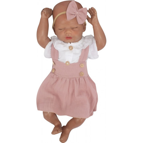 Mušelínová suknička s lacnom, bodýčko a čelenka, 3D sada, biela/staroružová, veľ. 86