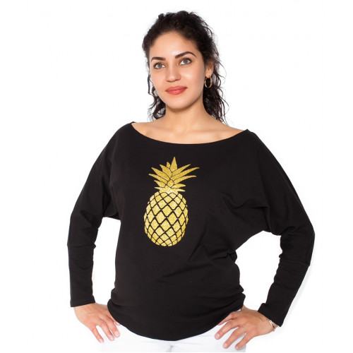 Be MaaMaa Tehotenská mikina, triko Ananas - čierné - M