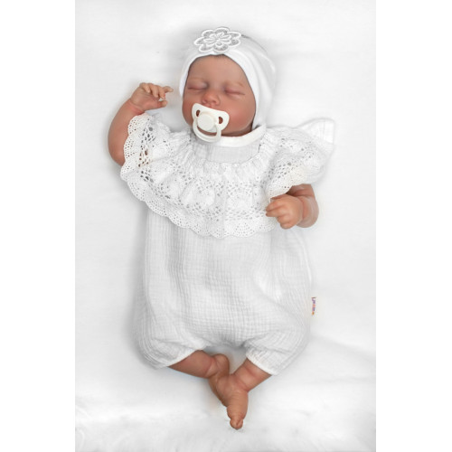 Body s nohavičkami, mušelín, s čipkou - biele, veľ. 80