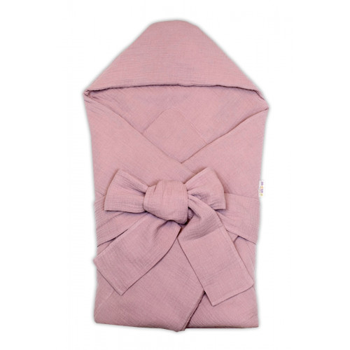 Luxusná mušelínová zavinovačka s kapucňou na zaväzovanie, púdrovo ružová
