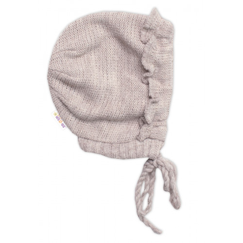 Pletená čiapočka na zaväzovanie bonetka Girl, Hand Made Baby Nellys, bežová