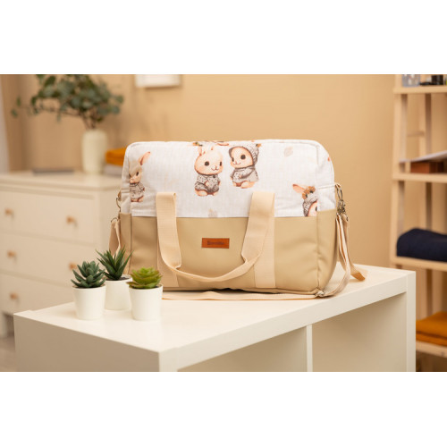 Taška ku kočíku, ekokoža, Králičci, béžová