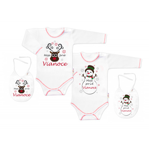 Baby Nellys Body dlhý rukáv Moje prvé Vianoce, Sob, biele, veľ. 62