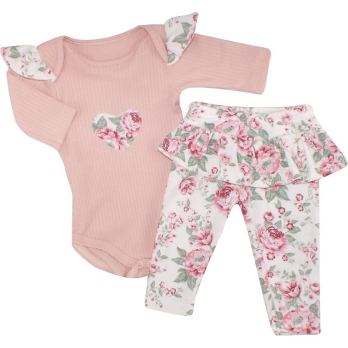 Z&Z 2-dielna súpravička body a legíny so sukničkou Kvety - púdrová/ecru, veľ. 62