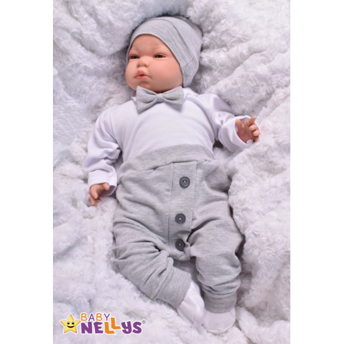 Baby Nellys 3-dielna sada Hubert, body s motýlikom dl.rukáv, tepláčiky a čiapočka - sivá