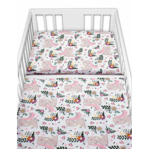 Baby Nellys 2-dielne bavlnené obliečky Zajačik na lúke - ružová, biela, 135x100