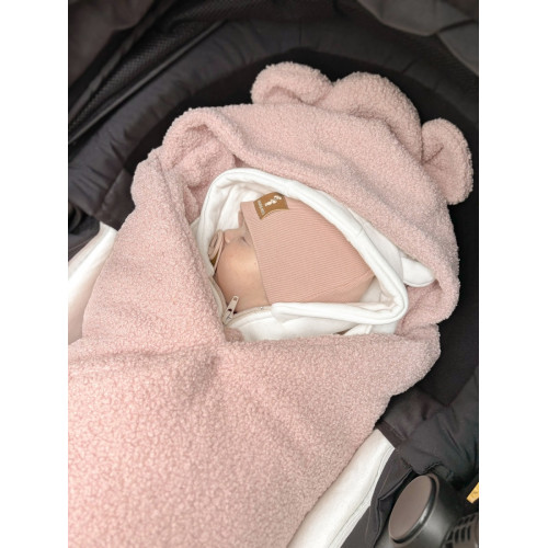 Oteplený fusák, deka s kapucňou do autosedačky Baránok, Baby Nellys - púdrová, ružová