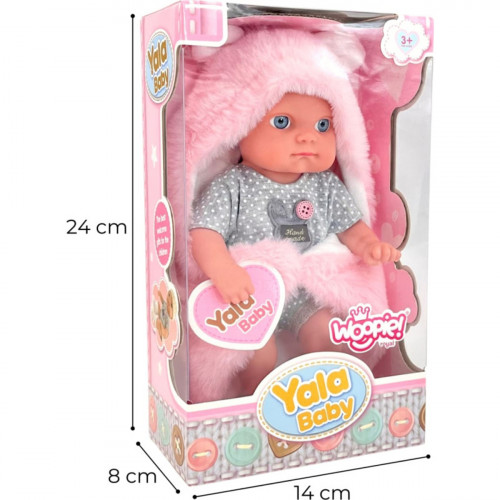 Bábika Baby Doll 23 cm so zavinovacou dekou, šedá/ružová