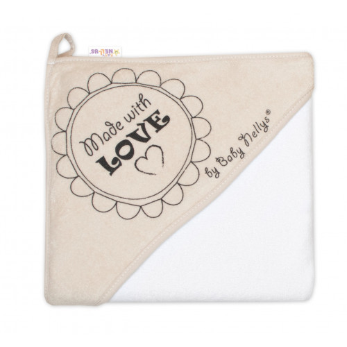 Detská termoosuška s kapucňou Made with Love 80 x 80 cm - bílá/cappucino