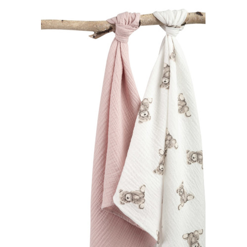 Mušelínové plienky krešované 60×75 cm Teddy Pink – sada 2 ks