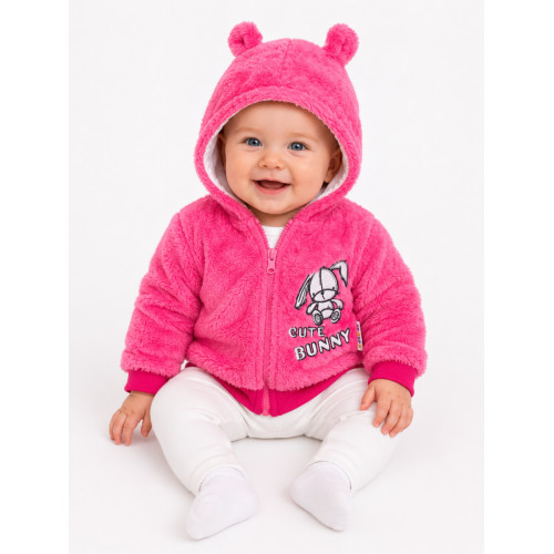 Baby Nellys Dojčenská chlupáčková bundička  s kapucňou Cute Bunny - malinová, veľ. 80