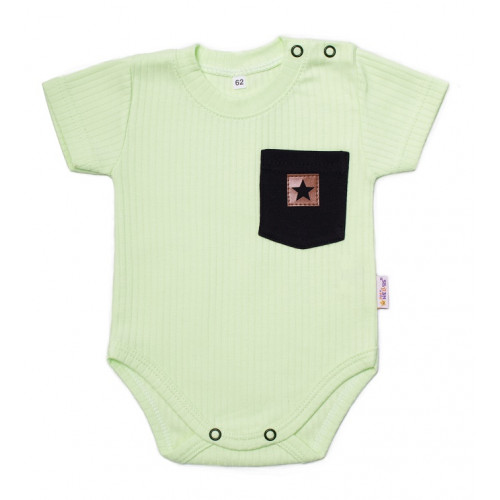 Bavlnené rebrované body s kapsičkou, kr. rukáv, Summer Boy, zelené, veľ.74